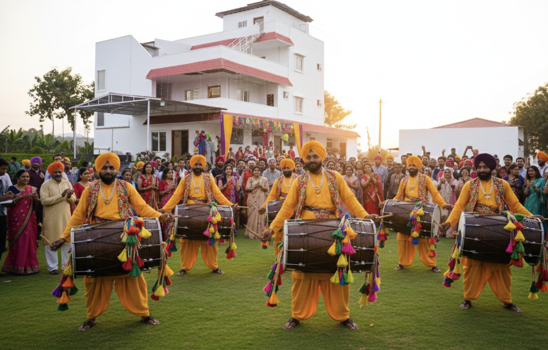 Punjabi dhol players performing at an event.